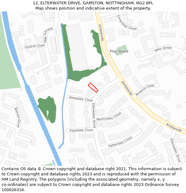 12, ELTERWATER DRIVE, GAMSTON, NOTTINGHAM, NG2 6PL: Location map and indicative extent of plot