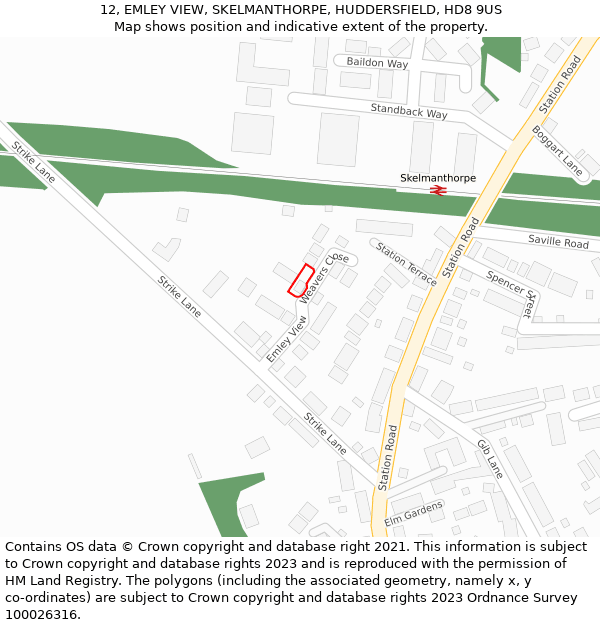 12, EMLEY VIEW, SKELMANTHORPE, HUDDERSFIELD, HD8 9US: Location map and indicative extent of plot