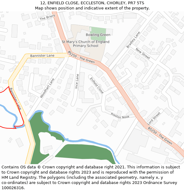 12, ENFIELD CLOSE, ECCLESTON, CHORLEY, PR7 5TS: Location map and indicative extent of plot