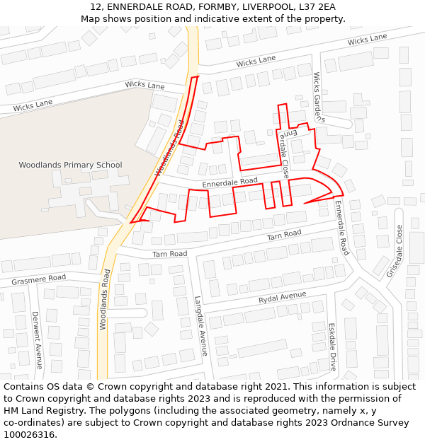 12, ENNERDALE ROAD, FORMBY, LIVERPOOL, L37 2EA: Location map and indicative extent of plot