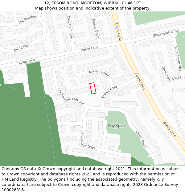 12, EPSOM ROAD, MORETON, WIRRAL, CH46 1PT: Location map and indicative extent of plot