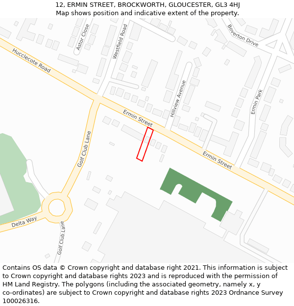 12, ERMIN STREET, BROCKWORTH, GLOUCESTER, GL3 4HJ: Location map and indicative extent of plot