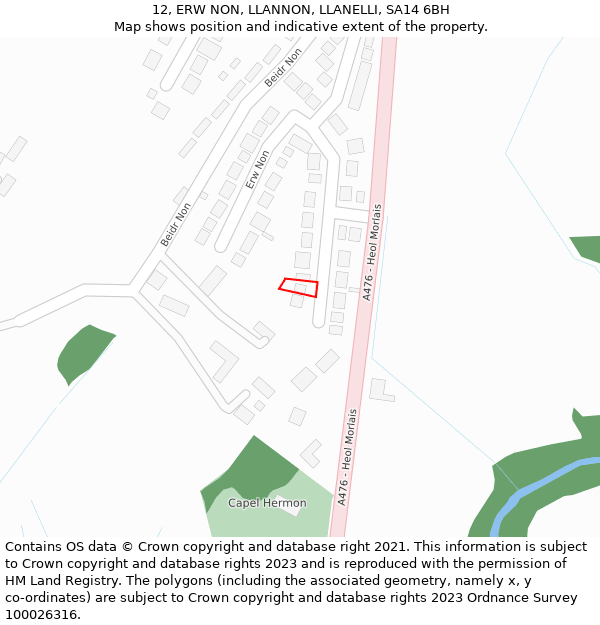 12, ERW NON, LLANNON, LLANELLI, SA14 6BH: Location map and indicative extent of plot