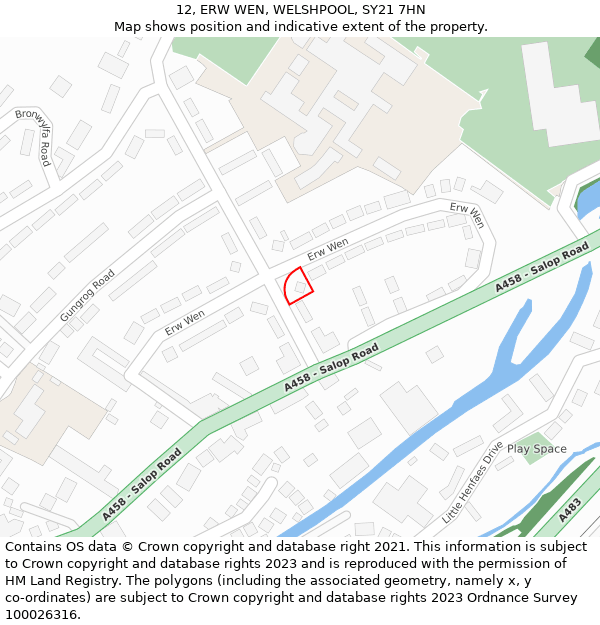 12, ERW WEN, WELSHPOOL, SY21 7HN: Location map and indicative extent of plot