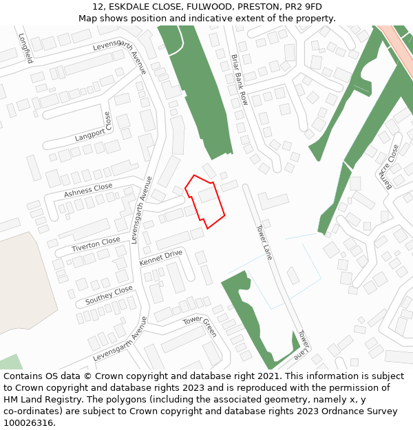 12, ESKDALE CLOSE, FULWOOD, PRESTON, PR2 9FD: Location map and indicative extent of plot