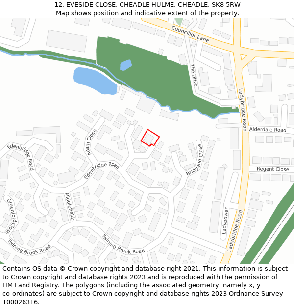 12, EVESIDE CLOSE, CHEADLE HULME, CHEADLE, SK8 5RW: Location map and indicative extent of plot