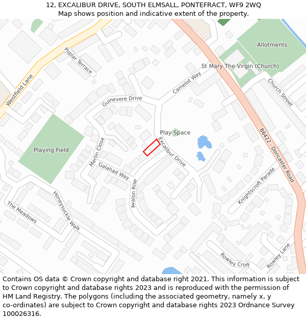 12, EXCALIBUR DRIVE, SOUTH ELMSALL, PONTEFRACT, WF9 2WQ: Location map and indicative extent of plot