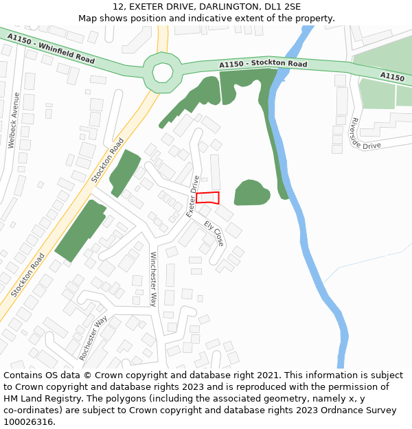12, EXETER DRIVE, DARLINGTON, DL1 2SE: Location map and indicative extent of plot