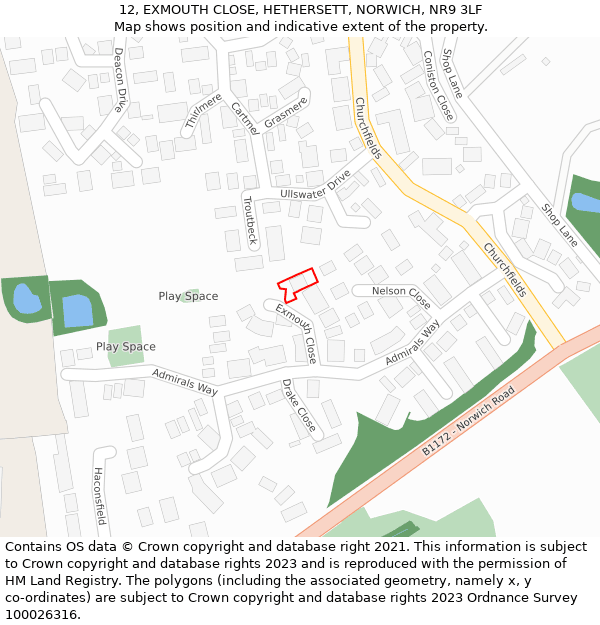 12, EXMOUTH CLOSE, HETHERSETT, NORWICH, NR9 3LF: Location map and indicative extent of plot