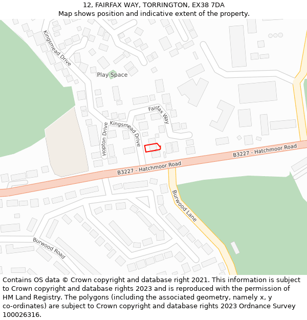 12, FAIRFAX WAY, TORRINGTON, EX38 7DA: Location map and indicative extent of plot