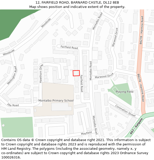 12, FAIRFIELD ROAD, BARNARD CASTLE, DL12 8EB: Location map and indicative extent of plot