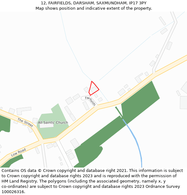 12, FAIRFIELDS, DARSHAM, SAXMUNDHAM, IP17 3PY: Location map and indicative extent of plot