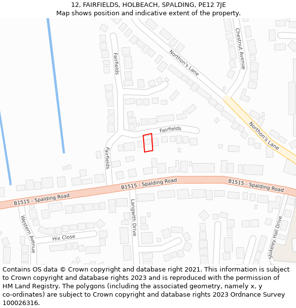 12, FAIRFIELDS, HOLBEACH, SPALDING, PE12 7JE: Location map and indicative extent of plot