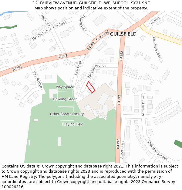 12, FAIRVIEW AVENUE, GUILSFIELD, WELSHPOOL, SY21 9NE: Location map and indicative extent of plot