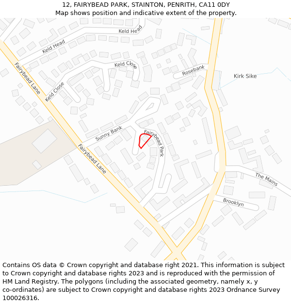 12, FAIRYBEAD PARK, STAINTON, PENRITH, CA11 0DY: Location map and indicative extent of plot