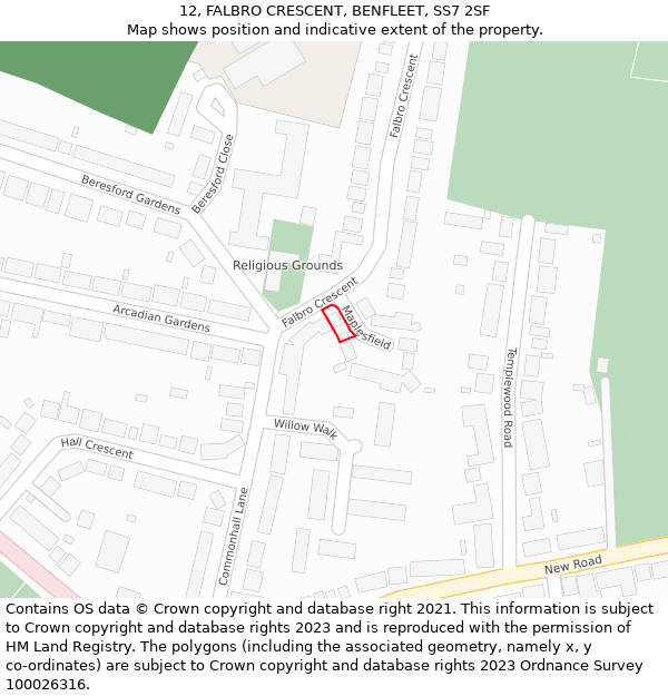 12, FALBRO CRESCENT, BENFLEET, SS7 2SF: Location map and indicative extent of plot