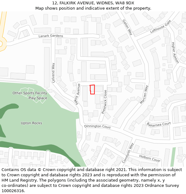 12, FALKIRK AVENUE, WIDNES, WA8 9DX: Location map and indicative extent of plot