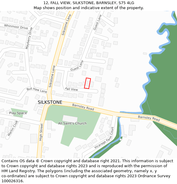 12, FALL VIEW, SILKSTONE, BARNSLEY, S75 4LG: Location map and indicative extent of plot