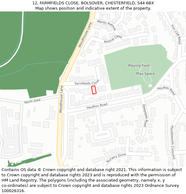 12, FARMFIELDS CLOSE, BOLSOVER, CHESTERFIELD, S44 6BX: Location map and indicative extent of plot