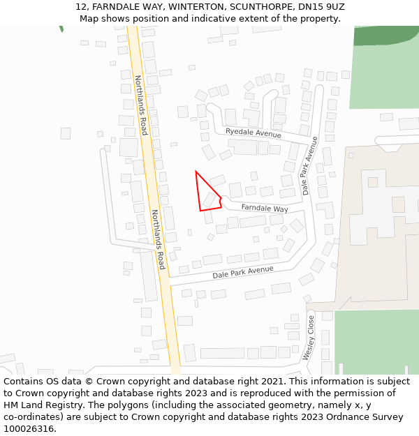 12, FARNDALE WAY, WINTERTON, SCUNTHORPE, DN15 9UZ: Location map and indicative extent of plot