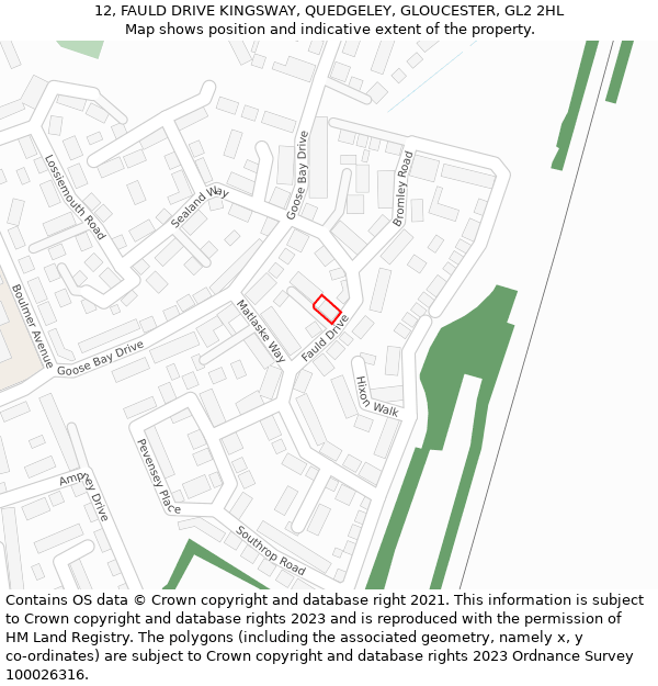 12, FAULD DRIVE KINGSWAY, QUEDGELEY, GLOUCESTER, GL2 2HL: Location map and indicative extent of plot