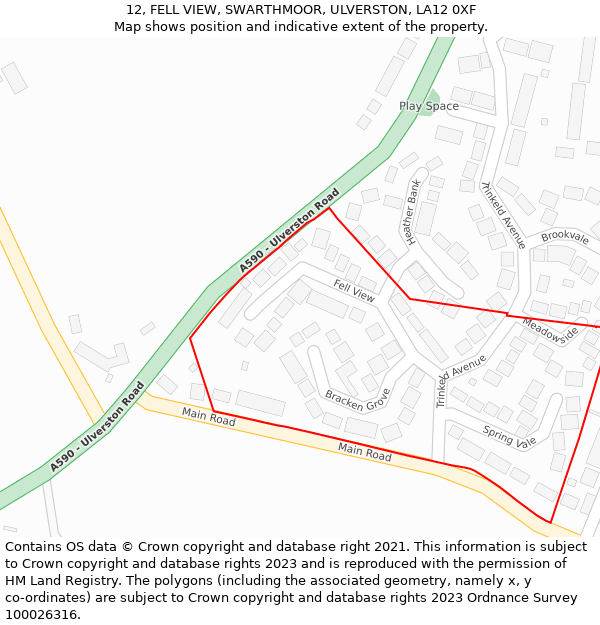 12, FELL VIEW, SWARTHMOOR, ULVERSTON, LA12 0XF: Location map and indicative extent of plot