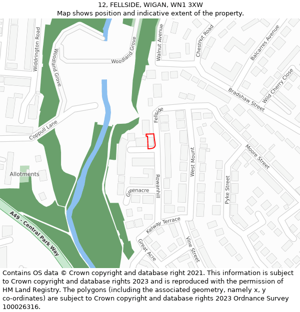 12, FELLSIDE, WIGAN, WN1 3XW: Location map and indicative extent of plot