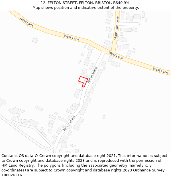 12, FELTON STREET, FELTON, BRISTOL, BS40 9YL: Location map and indicative extent of plot