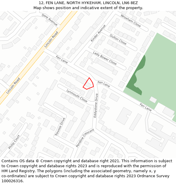 12, FEN LANE, NORTH HYKEHAM, LINCOLN, LN6 8EZ: Location map and indicative extent of plot