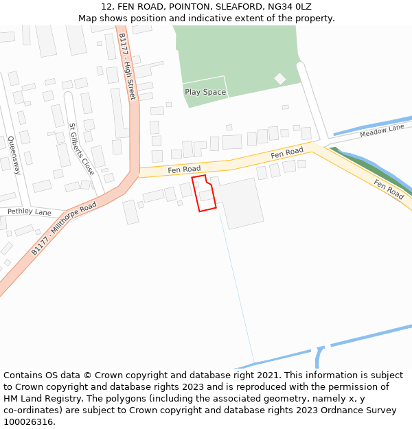12, FEN ROAD, POINTON, SLEAFORD, NG34 0LZ: Location map and indicative extent of plot