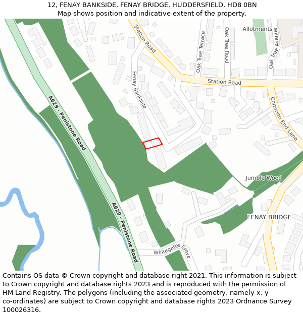 12, FENAY BANKSIDE, FENAY BRIDGE, HUDDERSFIELD, HD8 0BN: Location map and indicative extent of plot