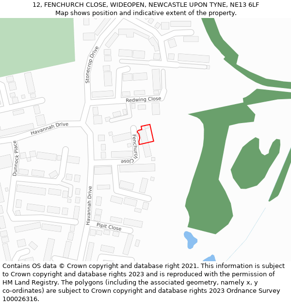 12, FENCHURCH CLOSE, WIDEOPEN, NEWCASTLE UPON TYNE, NE13 6LF: Location map and indicative extent of plot