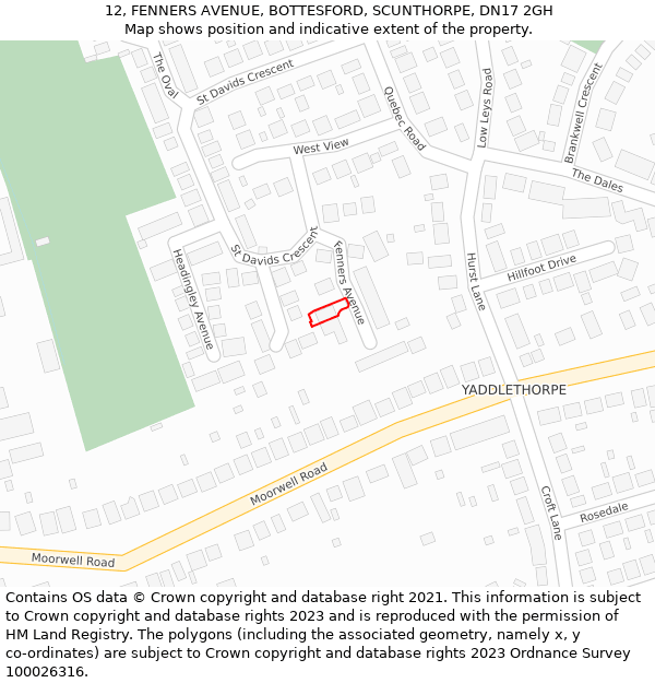 12, FENNERS AVENUE, BOTTESFORD, SCUNTHORPE, DN17 2GH: Location map and indicative extent of plot