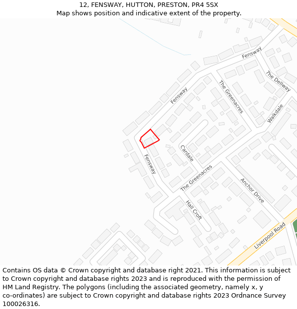 12, FENSWAY, HUTTON, PRESTON, PR4 5SX: Location map and indicative extent of plot