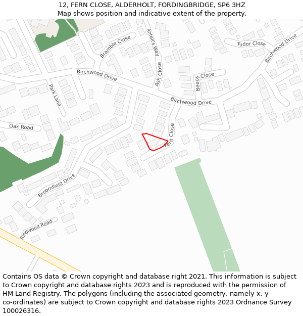 12, FERN CLOSE, ALDERHOLT, FORDINGBRIDGE, SP6 3HZ: Location map and indicative extent of plot