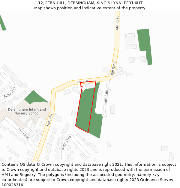 12, FERN HILL, DERSINGHAM, KING'S LYNN, PE31 6HT: Location map and indicative extent of plot