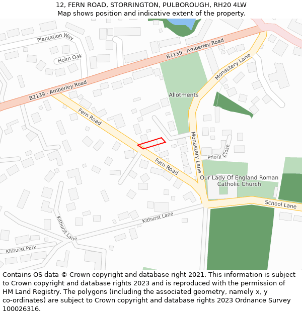 12, FERN ROAD, STORRINGTON, PULBOROUGH, RH20 4LW: Location map and indicative extent of plot