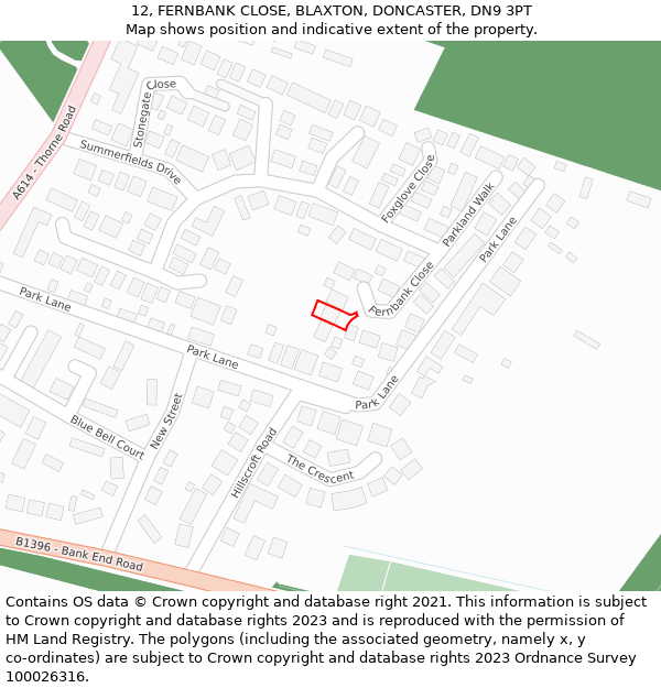 12, FERNBANK CLOSE, BLAXTON, DONCASTER, DN9 3PT: Location map and indicative extent of plot