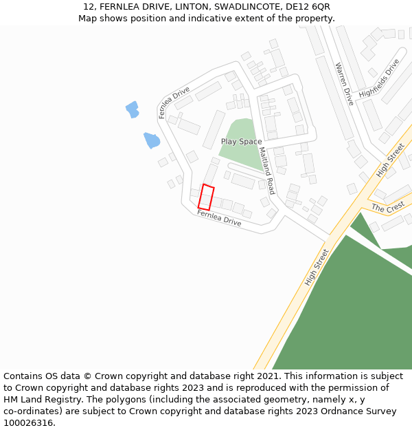 12, FERNLEA DRIVE, LINTON, SWADLINCOTE, DE12 6QR: Location map and indicative extent of plot