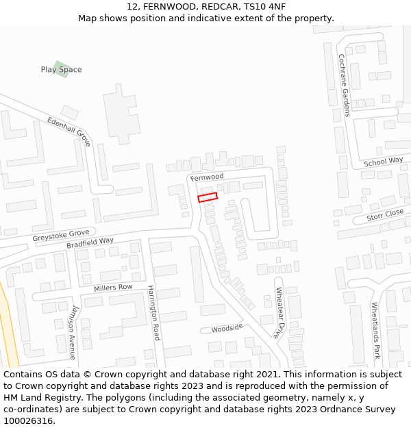 12, FERNWOOD, REDCAR, TS10 4NF: Location map and indicative extent of plot