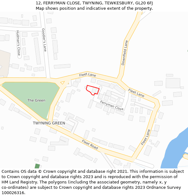 12, FERRYMAN CLOSE, TWYNING, TEWKESBURY, GL20 6FJ: Location map and indicative extent of plot