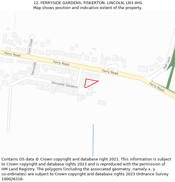 12, FERRYSIDE GARDENS, FISKERTON, LINCOLN, LN3 4HS: Location map and indicative extent of plot