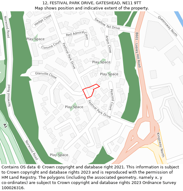 12, FESTIVAL PARK DRIVE, GATESHEAD, NE11 9TT: Location map and indicative extent of plot