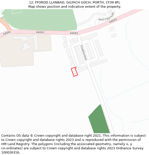 12, FFORDD LLANBAD, GILFACH GOCH, PORTH, CF39 8FL: Location map and indicative extent of plot