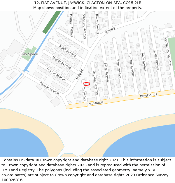 12, FIAT AVENUE, JAYWICK, CLACTON-ON-SEA, CO15 2LB: Location map and indicative extent of plot