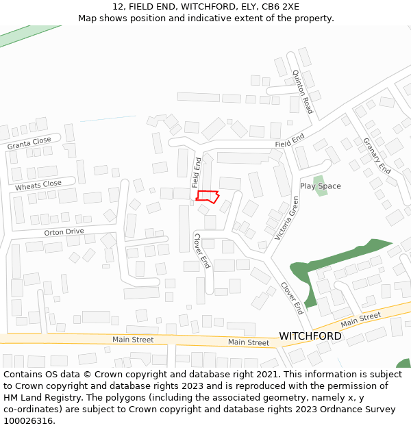 12, FIELD END, WITCHFORD, ELY, CB6 2XE: Location map and indicative extent of plot