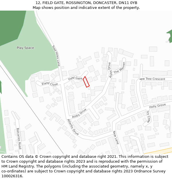 12, FIELD GATE, ROSSINGTON, DONCASTER, DN11 0YB: Location map and indicative extent of plot