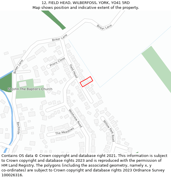 12, FIELD HEAD, WILBERFOSS, YORK, YO41 5RD: Location map and indicative extent of plot