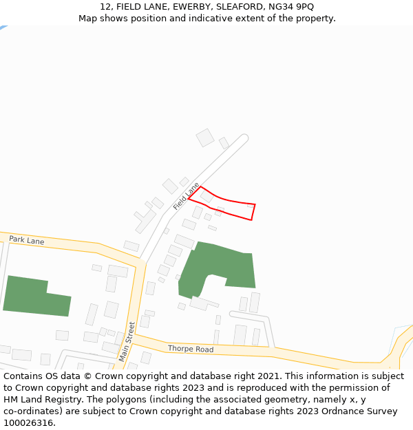 12, FIELD LANE, EWERBY, SLEAFORD, NG34 9PQ: Location map and indicative extent of plot