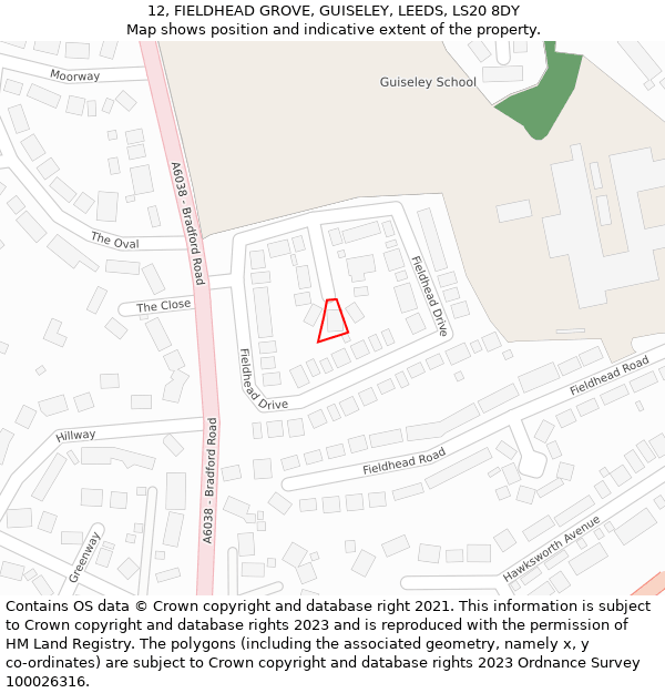 12, FIELDHEAD GROVE, GUISELEY, LEEDS, LS20 8DY: Location map and indicative extent of plot